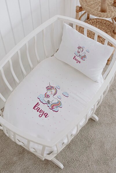 Lilabio İsme Özel %100 Pamuk lastikli Park Yatak Çarşaf Seti (60x120) Yıldız ...