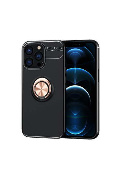 OZBAY TICARET حافظة OZB لهاتف آيفون 13 برو من السيليكون مع حلقة - أسود-ذهبي 9...