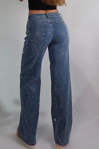 NicoleShop Straight Fit Jeans with Rhinestone Details – Night Sparkle