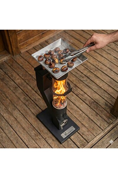 DT DEFNE TASARIM Kare Tepsili Pelet Soba - 40 Cm Camlı Kamp Çadır Balkon Soba...