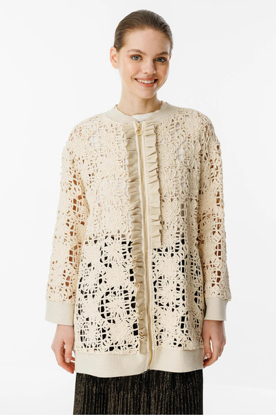 Ghisa Women's Beige Guipure Jacket 25Ygshrk3075