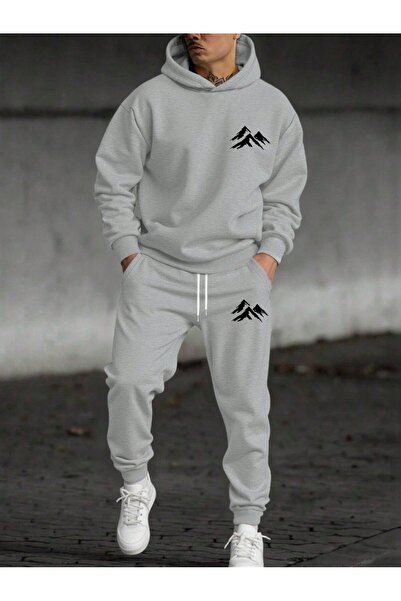shams style Printed Men's Hooded Sweatshirt Top and Bottom Tracksuit Set