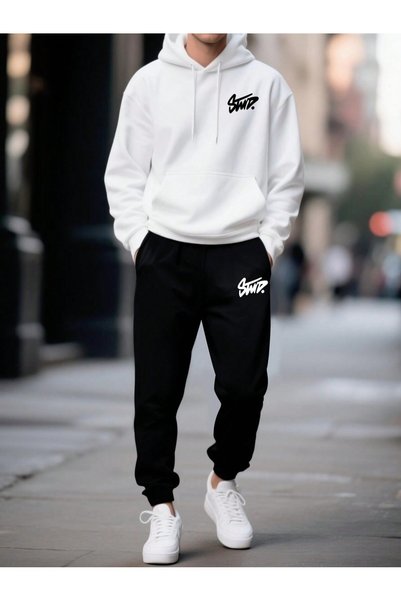 shams style Printed Men's Hooded Sweatshirt Top and Bottom Tracksuit Set