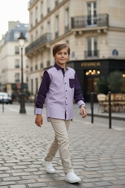 Louis Fabel قميص أطفال قطني ملون بأكمام طويلة من الموسم الجديد