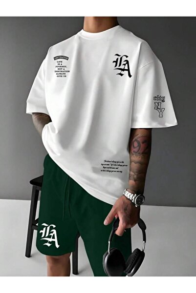 MYDARKSTYLE Men's Newyork Printed T-Shirt and Shorts Top and Bottom Set