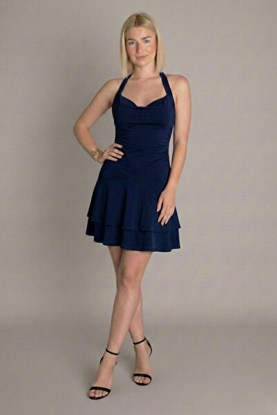 moddosa fashion Women's Degaje Collar Halter Neck Flounce Dress