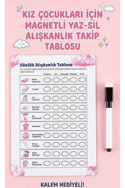 URDE Kız Çocuk Magnetli Yaz Sil Alışkanlık Sorumluluk Takip Planlayıcı Tablos...