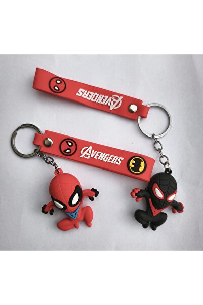 memonline سبايدرمان أسود - سلسلة مفاتيح سيليكون حمراء، حلية حقيبة - 2 قطعة