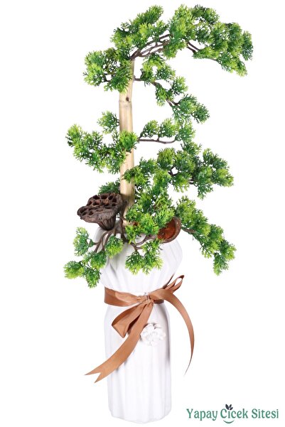 Yapay Çiçek Sitesi Beton Vazoda Yapay Tropikal Bonsai Aranjmanı 60 cm