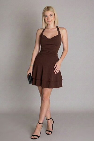 moddosa fashion Women's Degaje Collar Halter Neck Flounce Dress