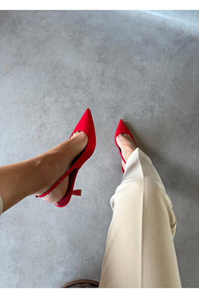 trendyhit Niki Kırmızı Kumaş 6cm Kadın Topuklu Ayakkabı