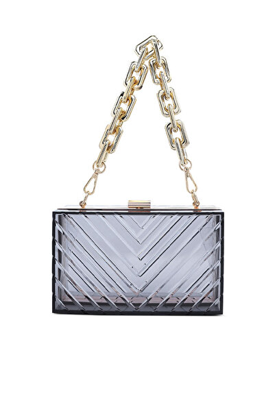 london Rag Women Black Transparent Chevron Pattern Clear Clutch Bags