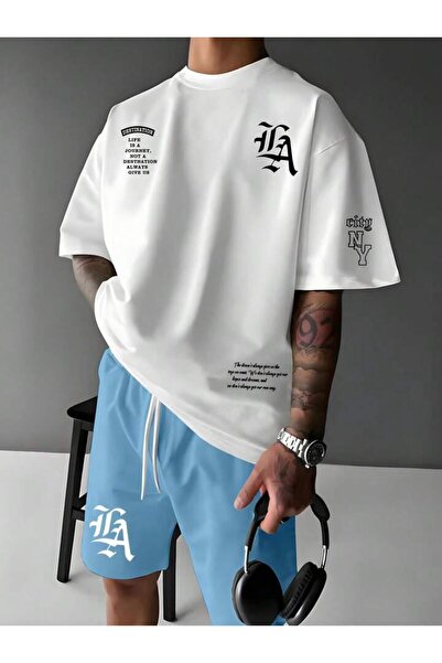 MYDARKSTYLE Men's Newyork Printed T-Shirt and Shorts Top and Bottom Set