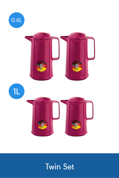 ROTPUNKT مجموعة ترمس فاخرة من 4 قطع بلون الفوشيا، سعة 0.6 لتر و1 لتر - تحافظ ...