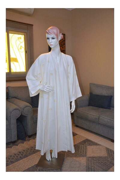 AKZ Elegant white front open style 3D Embroidered Abaya with hijab (plain Scarf)