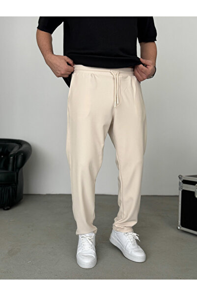 BYBASICMAN Beige Straight Fit Textured Trousers Tw-1011