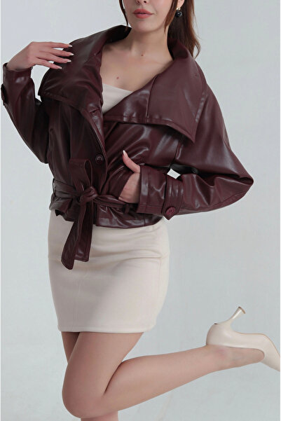 Orions Collection New Season Trend Double-Breasted Buttoned Leather Jacket