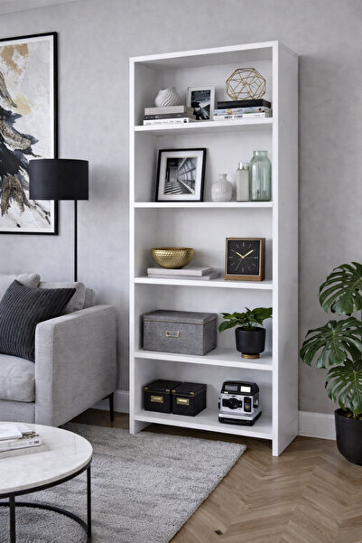 258 MoLife Yalın 5 Raflı Kitaplık - Çalışma Odası, Ofis, Oturma Odası- Beyaz