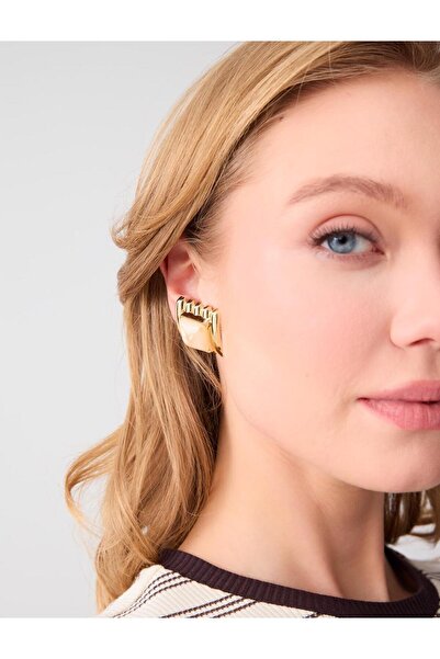 Jimmy Key Krem Rengi Asimetrik Figürlü Büyük Taşlı Küpe