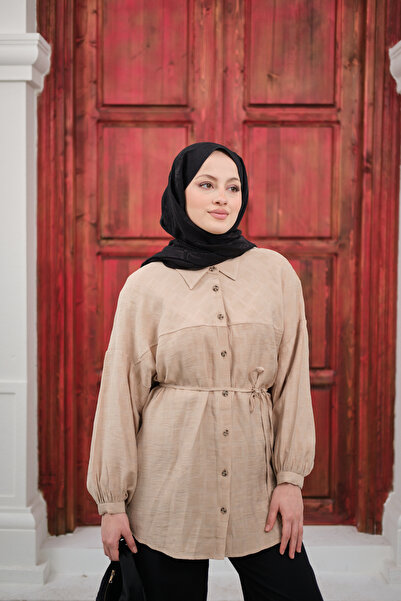 LOCCO Women's Tie-Waist Tencele Shirt Cream