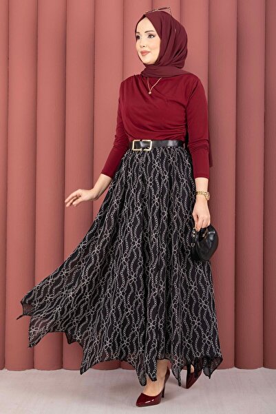 EBRUTESETTÜR Asymmetrical Cut Lace Patterned Skirt Black