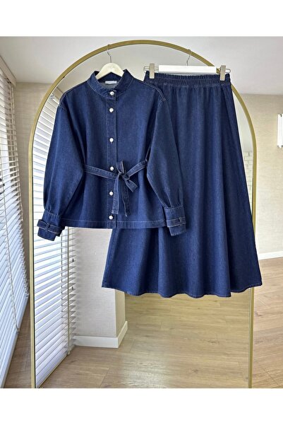 Bahar Altundemir Women's Belted Skirt, Shirt, Hijab, Jeans Set