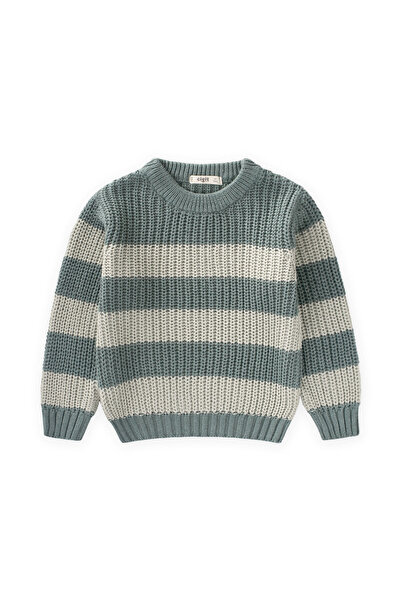 Cigit Pulover tricotat cu dungi Selanik 2-8 ani verde kaki