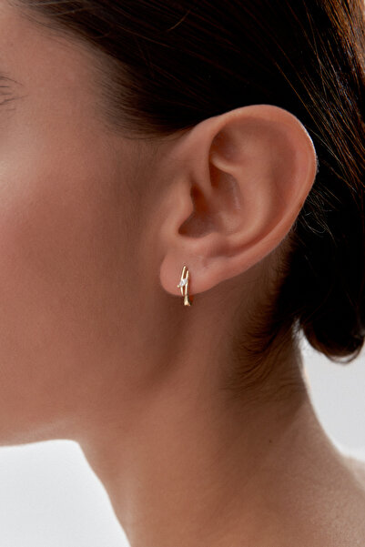 ADOR Altın Minimal Taşlı Döküm Küpe