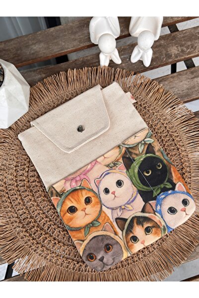 Classbag El Yapımı Kanvas Kumaş,Çıtçıtlı Çok Amaçlı, 9 Inç Uyumlu Tablet,Lapt...