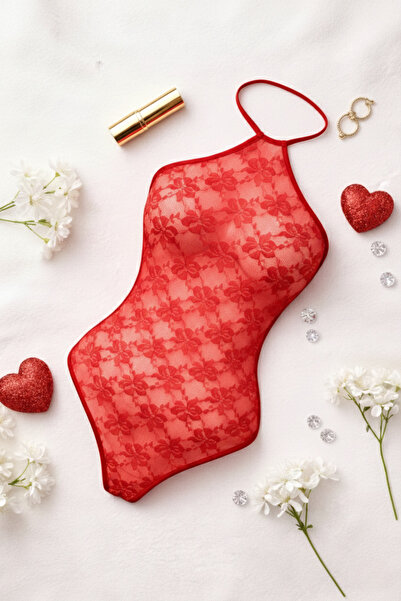 Maly Love Kadın Kırmızı Dantel Bağlamalı Body