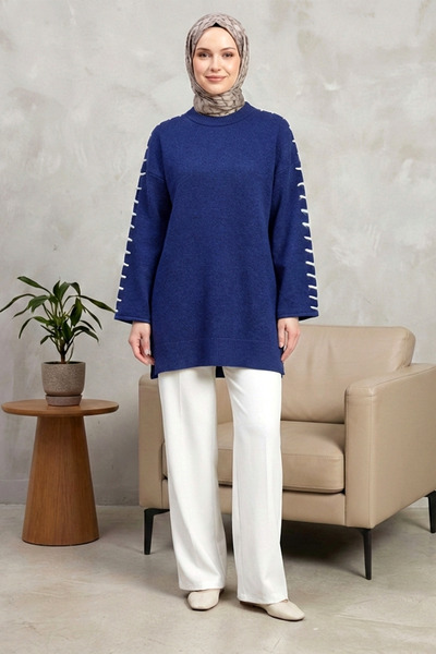 Kirazgym Women's Soft Knit Sweater with Rope Detail on the Sleeves Yunik - Na...