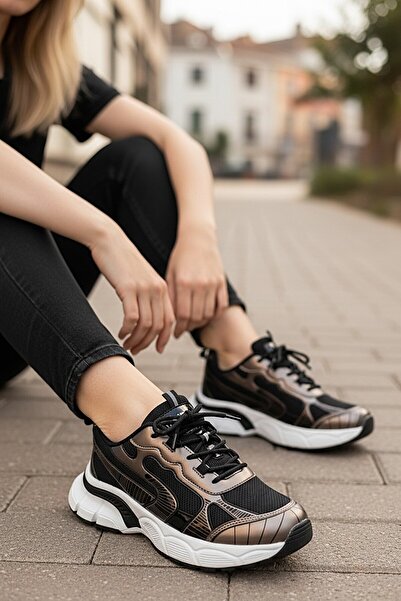 KAFKASLAR AYAKKABI Thick High-Sole New Model Orthopedic Copper Color Sneaker ...