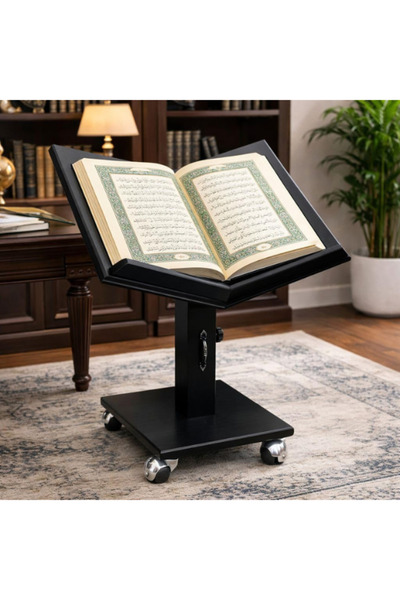 AL3B Wooden Quran stand with wheels, black