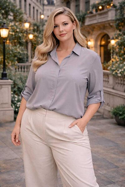 tuana büyük beden gizli pat jesıka gömlek