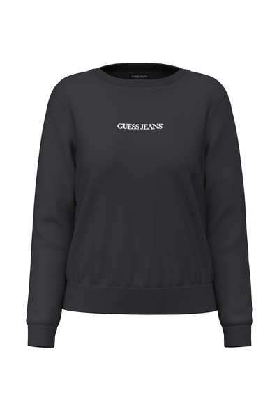 Guess Kadın Bisiklet Yaka Logolu Sweatshirt - Siyah