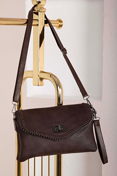 EBRUTESETTÜR Knitted Stitched Cover Hand & Shoulder Bag Brown