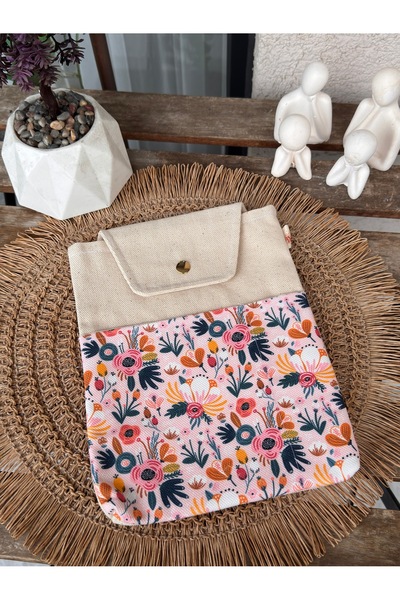 Classbag El Yapımı Kanvas Kumaş,Çıtçıtlı Çok Amaçlı, 9 Inç Uyumlu Tablet,Lapt...