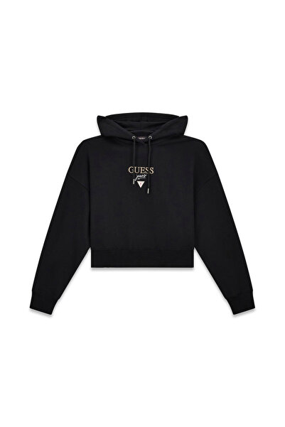 Guess Kadın Kapüşonlu Cropped Sweatshirt - Siyah