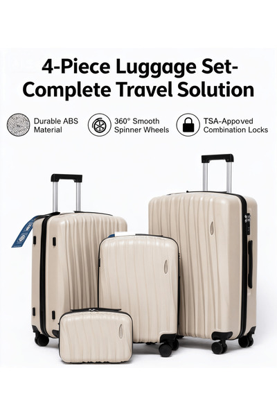Flieger Luggage 4pcs Luggage, ABS Suitcase,Spinner Wheels,Lightweight And Stu...