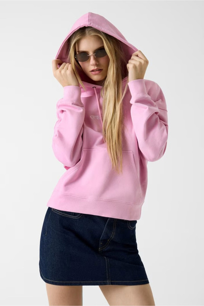 Guess Kadın Kapüşonlu Nakış İşlemeli Sweatshirt - Pembe