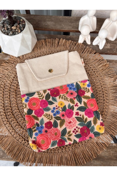 Classbag El Yapımı Kanvas Kumaş,Çıtçıtlı Çok Amaçlı, 9 Inç Uyumlu Tablet,Lapt...