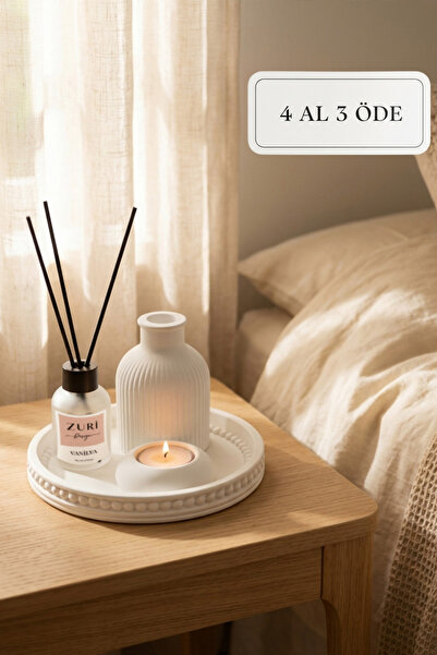 ZURİ DESİGN Bohem Beton Mumluk ve 50 ml Vanilya Oda Kokusu Seti - Dekoratif T...