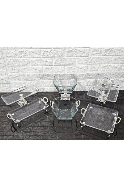 atabey home collection 7 Parça Gümüş Döküm Ayaklı ve Kulplu Sunumluk & Çeyiz ...