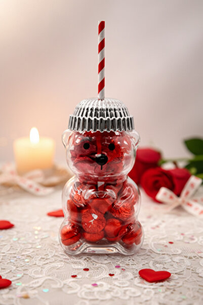 GUGGA Bearista Ayıcıklı Cam Bardak Sevgililer Günü Özel Çikolatalı Ayıcık Bar...