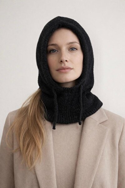 Şirin Giyim Aksesuar Balaklava Women's Thin Angora Wool Beret with Neck Colla...