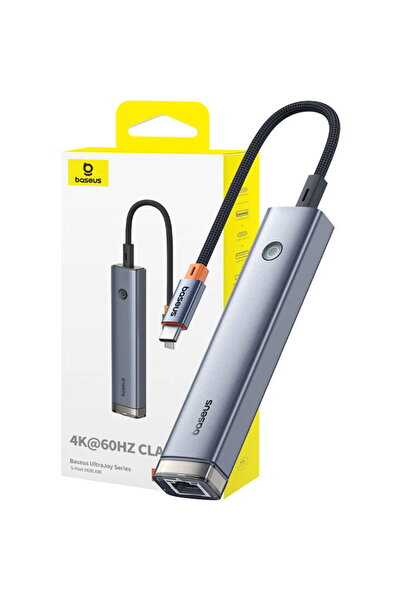Baseus Hub AIR UltraJoy cu 5 porturi Tip C - HDMI, USB 3.0x2, PD, RJ45 (gri)