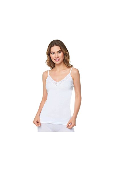 Şahin 6 Pieces of 100% Cotton (Ribbed) Lace Strap V-Neck Women's Undershirt