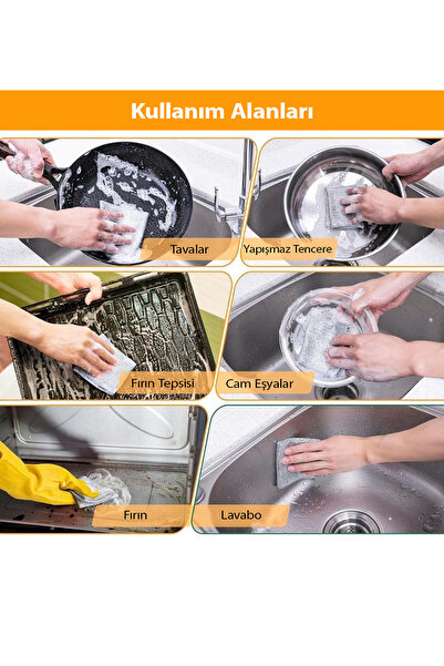 Soillium Magic Highqual Çok Amaçlı Inox Tel Temizlik Bezi Çizmez Bulaşık Bezi Çift Katmanlı Zor Kir Yağ Bezi