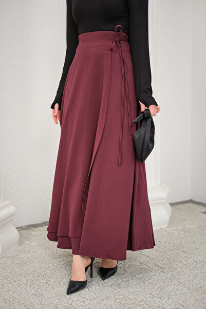 LOCCO Women's Slit Detail Ribbon Skirt Burgundy