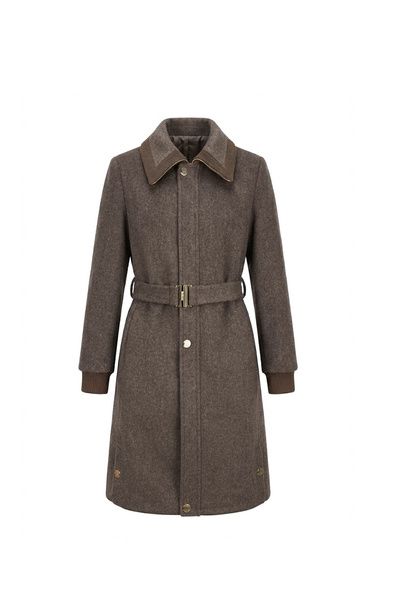 Zühre Wide Collar Belted Cashmere Brown Coat 14041